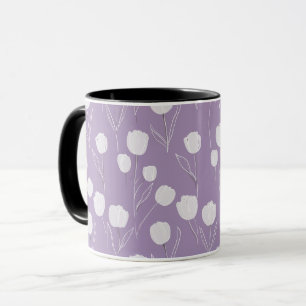 Modern Lavender Tulip White Floral Pattern Mug