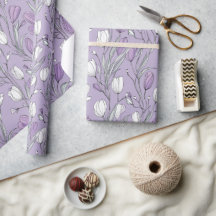 Modern Lavender Tulip White Floral Pattern
