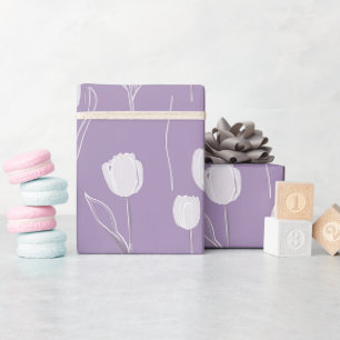 Modern Lavender Tulip White Floral Pattern Wrapping Paper