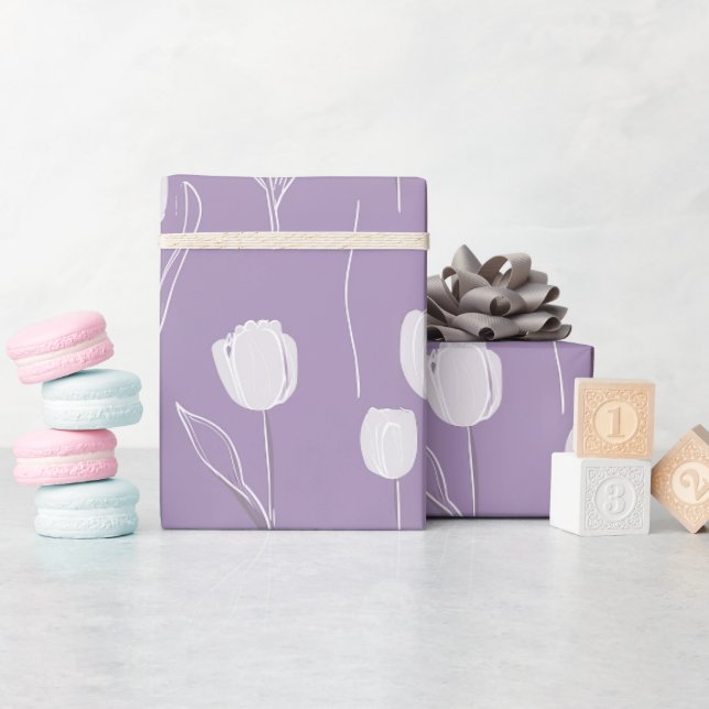 Modern Lavender Tulip White Floral Pattern Wrapping Paper (Baby Shower)