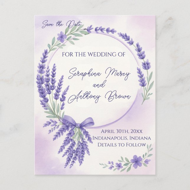 Modern Lavender Typography Save the Date Postcard (Front)