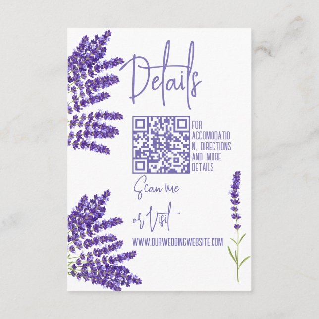 Modern Lavender Wedding Details  QR code Enclosure Card (Back)