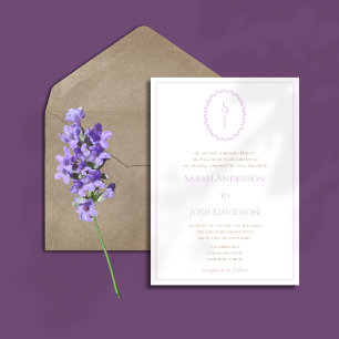 Modern Lavender White Classic Monogram  Invitation