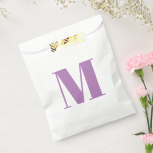 Modern lavender white custom monogram initial chic favour bag