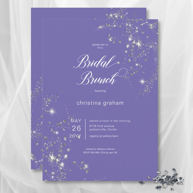 Modern Lavender White Glam Diamonds Bridal Brunch Invitation (Modern Lavender White Glam Diamonds Bridal Brunch Invitation)