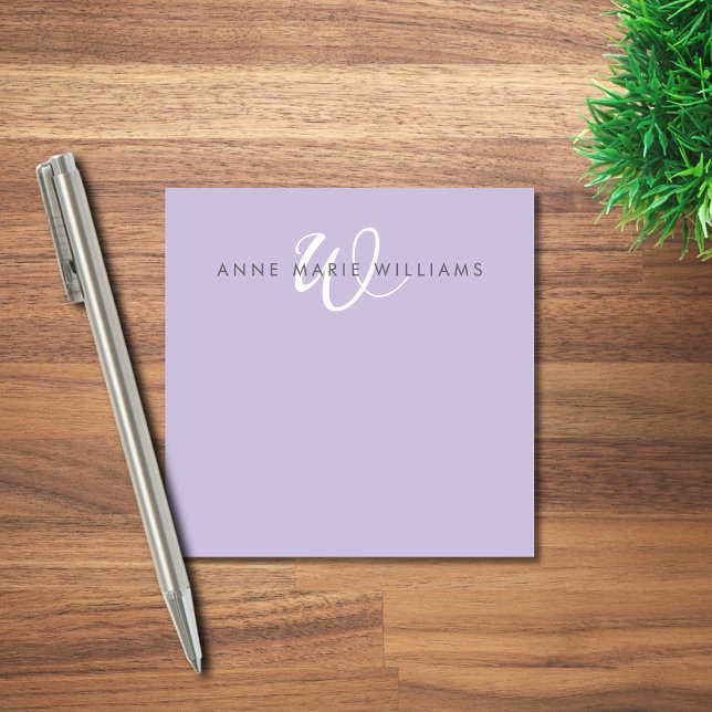 Modern Lavender White Script Monogram Post-it Notes (Creator Uploaded)