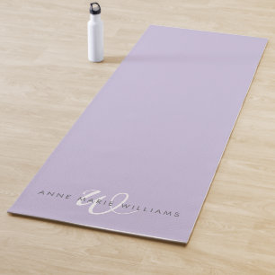 Modern Lavender White Script Monogram Yoga Mat
