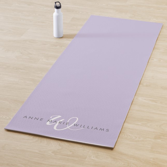Modern Lavender White Script Monogram Yoga Mat (In Situ)