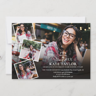 Modern Law School Photo Collage Graduation Invitation