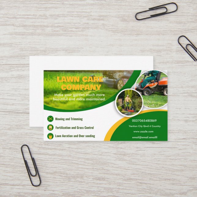Modern Lawn Care Grass Cutting  Business Card (Front/Back In Situ)