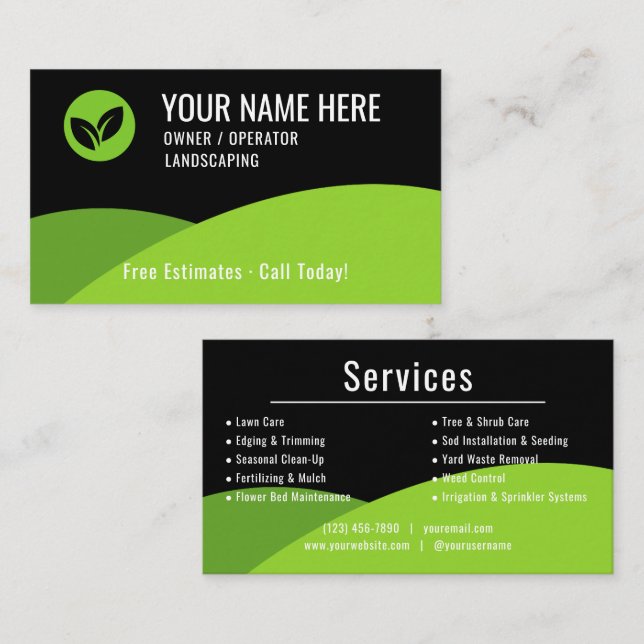 Modern Lawn Care Landscaping Business Business Card (Front/Back)