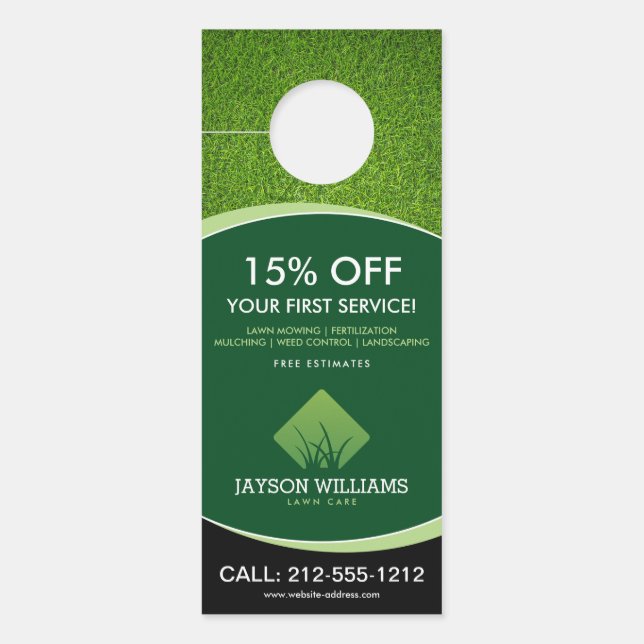 Modern Lawn Care/Landscaping Grass Logo Green Door Hanger (Front)