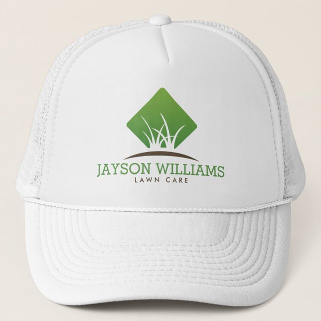 Modern Lawn Care/Landscaping Grass Logo White Trucker Hat (Front)