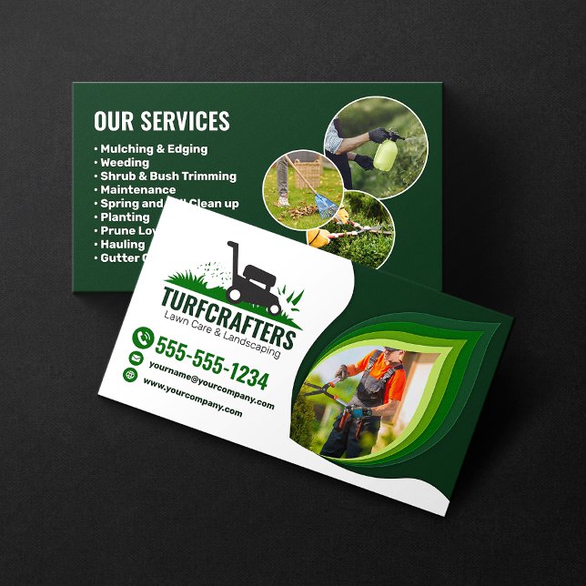 Modern Lawn Care Landscaping Mowing Service Business Card (Creator Uploaded)