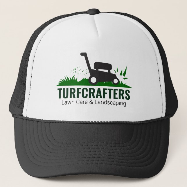 Modern Lawn Care Landscaping Mowing Service Trucker Hat (Front)