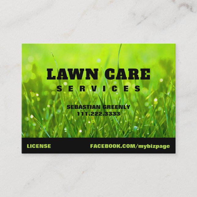 *~* Modern Lawn Care Landscapping Green Grass Business Card (Front)