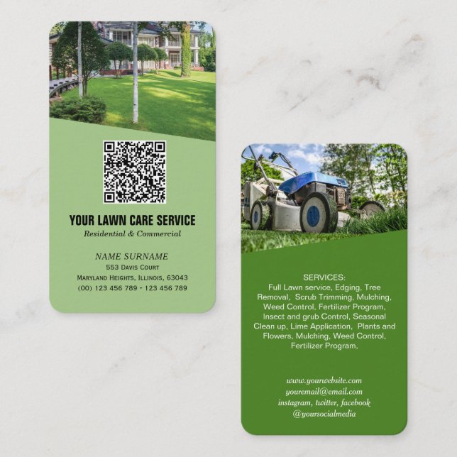 Modern Lawn care photo QR code  Business Card (Front/Back)