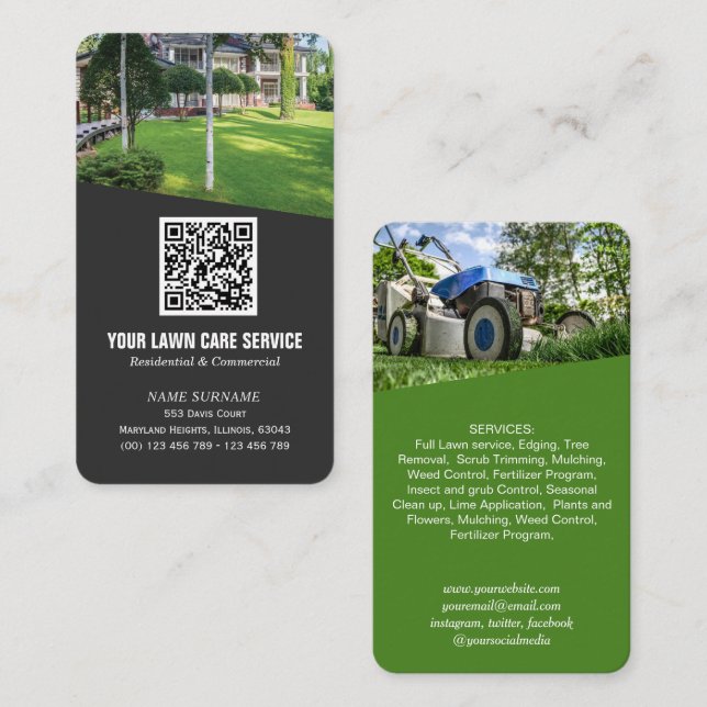 Modern Lawn care photo QR code  Business Card (Front/Back)