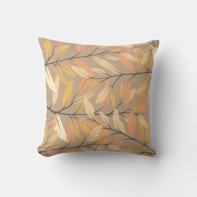 Modern Leaf and Branch Autumn Pattern Cushion (Front)