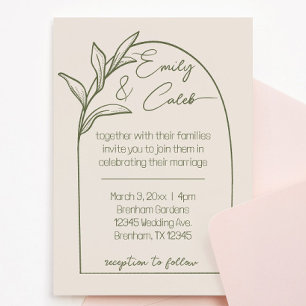 Modern Leaf Arch Tan & Green Wedding Invitation