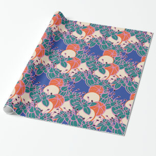 modern leaf, bud, and flower wrapping paper