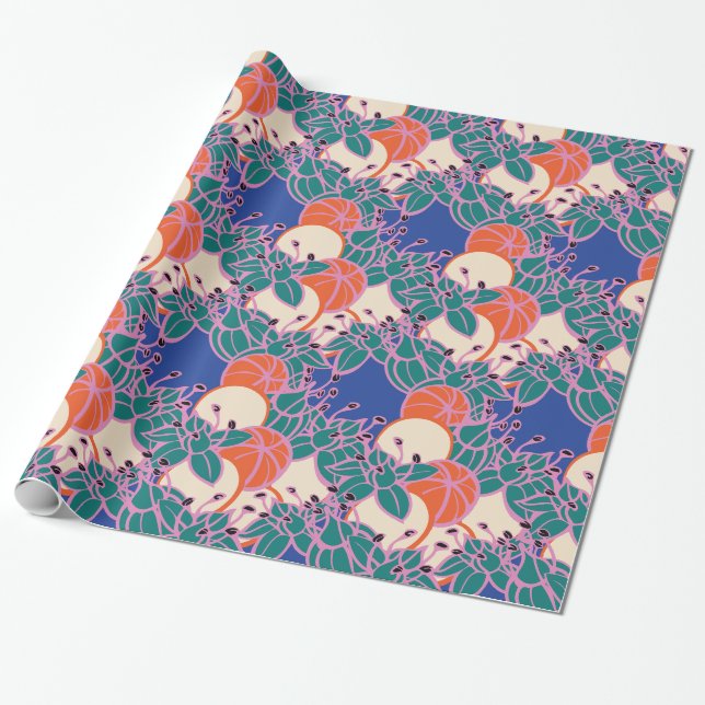 modern leaf, bud, and flower wrapping paper (Unrolled)
