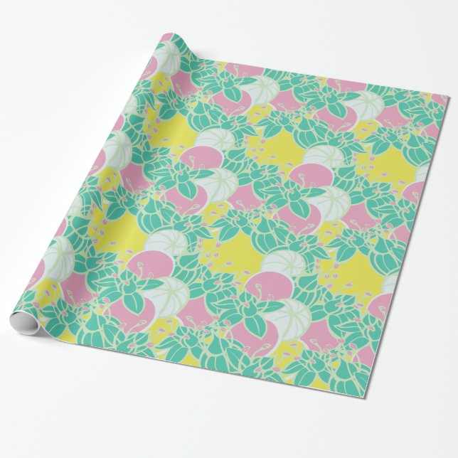 modern leaf, bud, and flower wrapping paper (Unrolled)