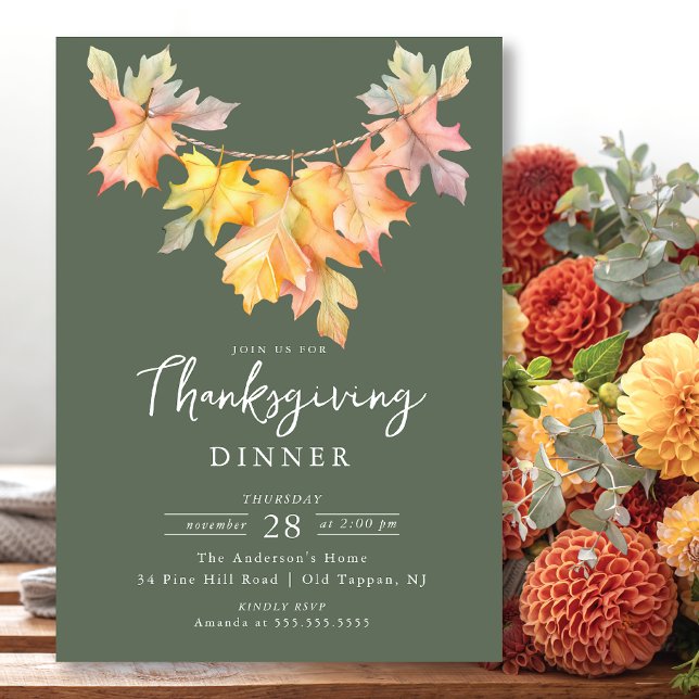 Modern Leaf Garland Thanksgiving Invitation (Creator Uploaded)