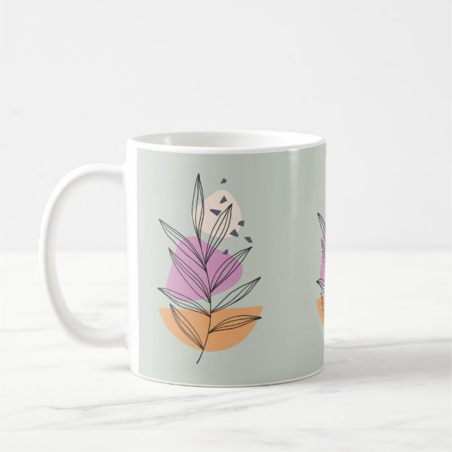 Modern leaf graphic with pale blue background coffee mug (Left)