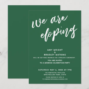 Modern Leaf Green We Are Eloping Wedding Reception Invitation