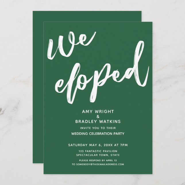 Modern Leaf Green We Eloped Wedding Reception Invitation (Front/Back)