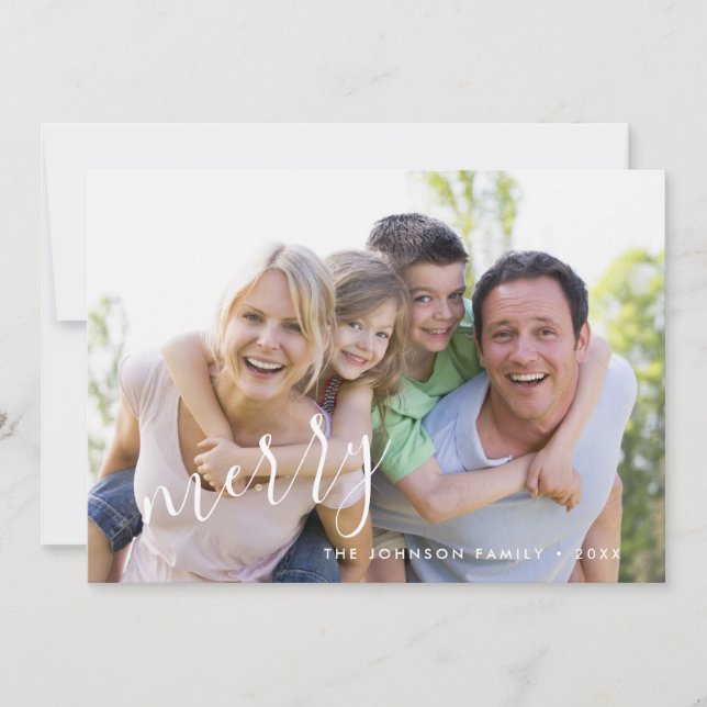 Modern Leaf Merry Holiday Photo Card (Front)