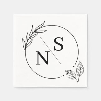 Modern Leaf Monogram Initial Paper Napkins