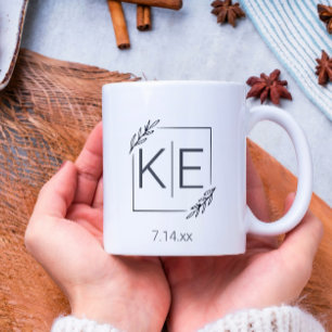 Modern Leaf Monogram Initials Newlywed Gift Coffee Mug