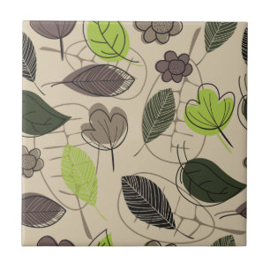 Modern Leaf Pattern In Green and Beige Ceramic Tile