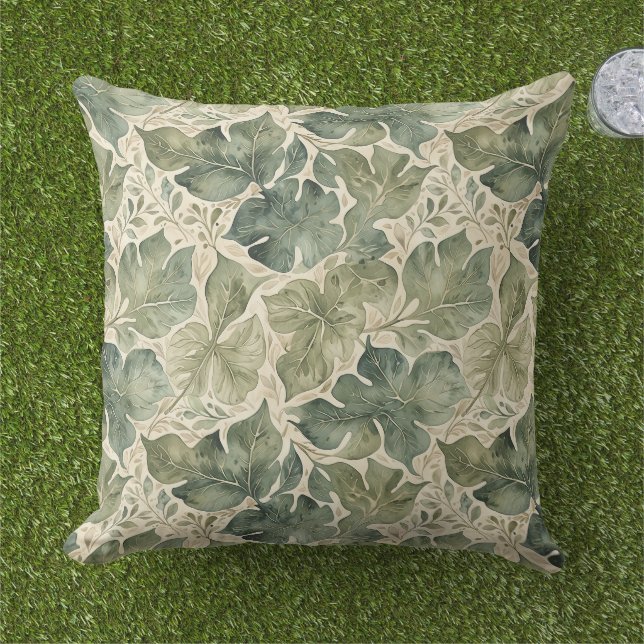 Modern Leaf Pattern in Sage and Teal Cushion (Grass)