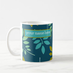 Modern Leaf Pattern on Teal Green  Coffee Mug