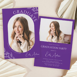 Modern Leaf Purple 2 Photo Graduation Party Invitation