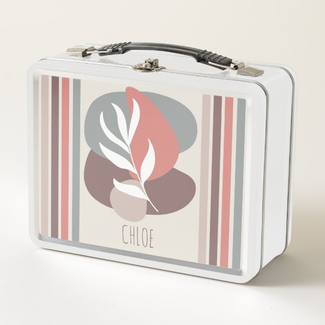 Modern Leaf & Stripes Pretty Boho Colour Palette Metal Lunch Box (Front)