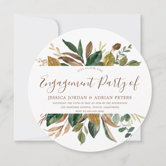 Modern Leaf Wreath Rustic Fall Engagement Party Invitation (Front)
