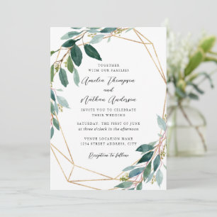 Modern Leaf Wreath Wedding Invitation