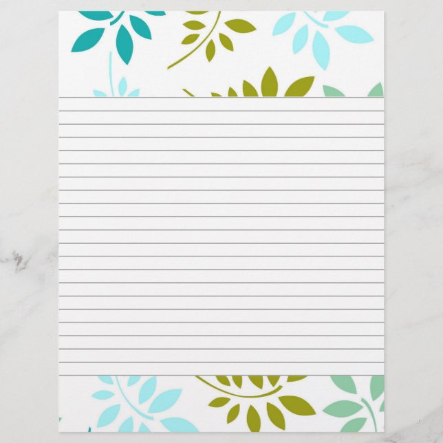 Modern Leafy Border Lined Recipe Page (Front)