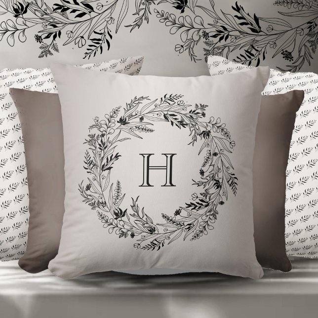 Modern leafy wreath surrounding letter H Cushion (Creator Uploaded)