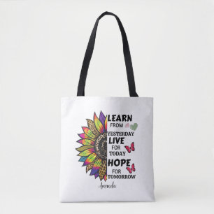 Modern Learn From Yesterday Quotes Sunflower Girly Tote Bag