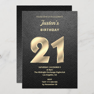 Modern Leather 21st Birthday Invitation