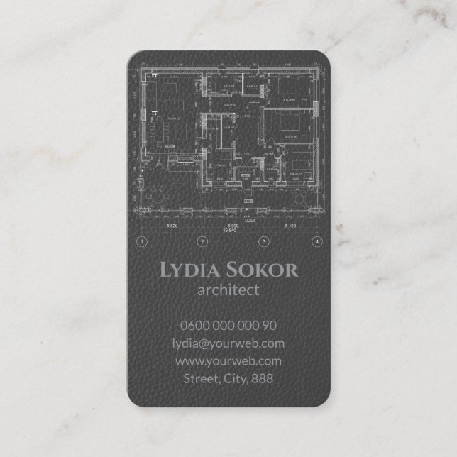 Modern Leather Architect Business Card (Front)