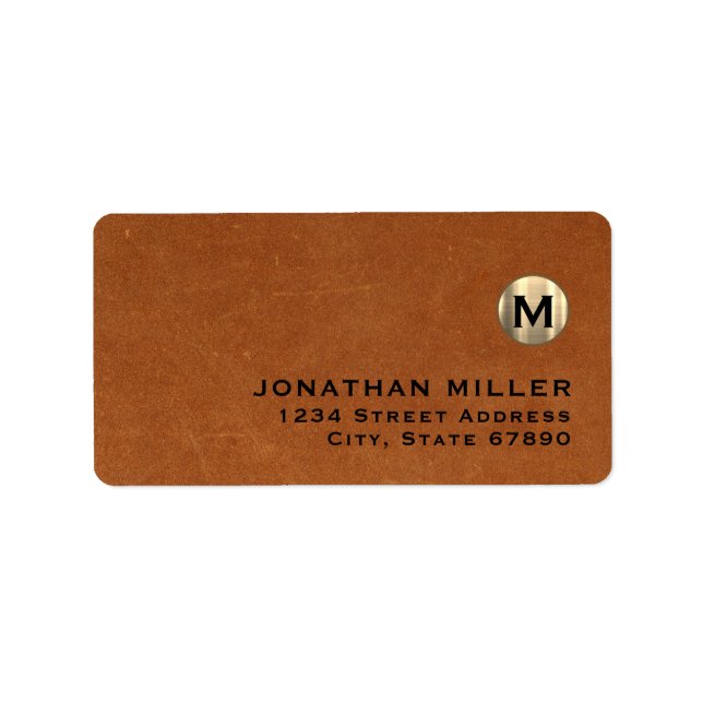 Modern Leather Gold Monogram Return Address Label (Front)