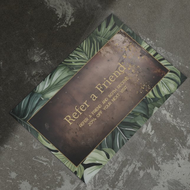 Modern Leather Greenery Stylish QR Referral Card (Creator Uploaded)