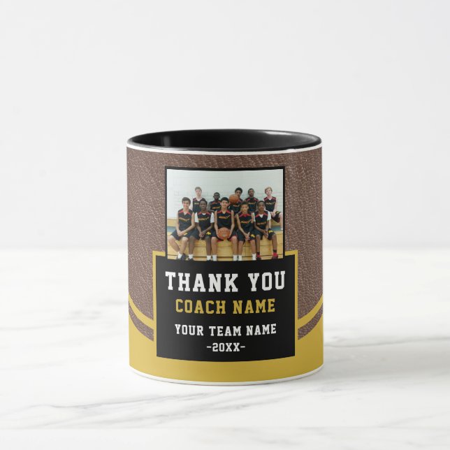Modern Leather Team Name Photo Coach Thank you Mug (Center)