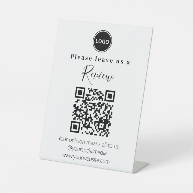 Modern Leave us a review QR code Pedestal Sign (Front)